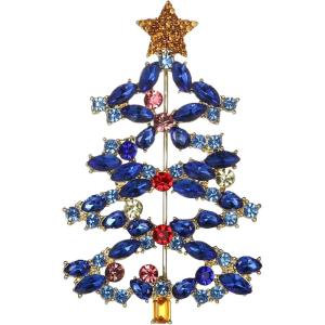 imageBriLove Christmas Tree Brooch Pin Xmas Star Crystal Marquise Decorative Gift for WomenSapphire Color GoldTone