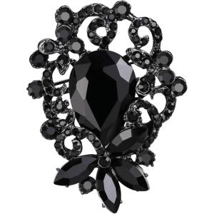 imageBriLove Elegant Crystal Teardrop Marquise Bouquet Brooch Pin for WomenBlack BlackTone