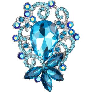 imageBriLove Elegant Crystal Teardrop Marquise Bouquet Brooch Pin for WomenBlue Topaz SilverTone