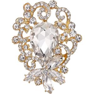 imageBriLove Elegant Crystal Teardrop Marquise Bouquet Brooch Pin for WomenClear GoldTone