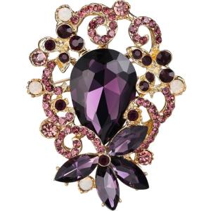 imageBriLove Elegant Crystal Teardrop Marquise Bouquet Brooch Pin for WomenDeep Amethyst Color GoldTone