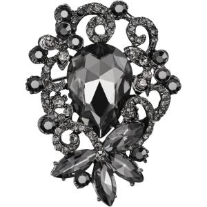 imageBriLove Elegant Crystal Teardrop Marquise Bouquet Brooch Pin for WomenGrey BlackTone