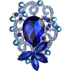 imageBriLove Elegant Crystal Teardrop Marquise Bouquet Brooch Pin for WomenNavy Blue SilverTone