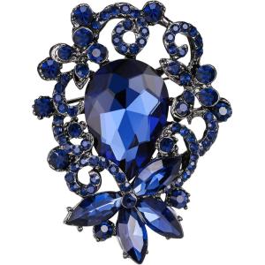 imageBriLove Elegant Crystal Teardrop Marquise Bouquet Brooch Pin for WomenSapphire Color BlackTone