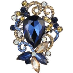imageBriLove Elegant Crystal Teardrop Marquise Bouquet Brooch Pin for WomenSapphire Color SilverTone