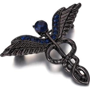 imageBriLove Halloween Costume Crystal Medical Symbol Angle Swing Caduceus Brooch Pin for Women Cosplay Party