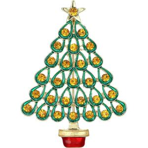 imageBriLove Womens Christmas Tree Brooch Xmas Star Teardrop Hollow Rhinestone Pin Costume GiftChampagne GoldTone
