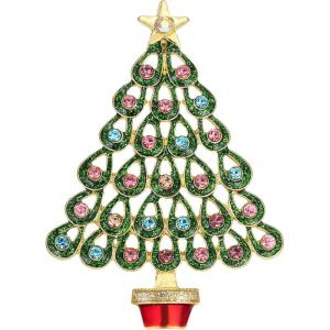 imageBriLove Womens Christmas Tree Brooch Xmas Star Teardrop Hollow Rhinestone Pin Costume GiftClear Multicolor GoldTone