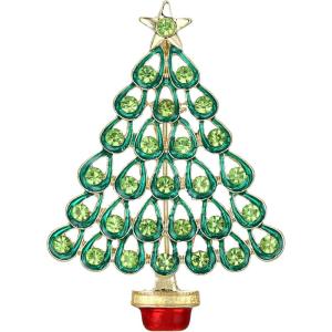 imageBriLove Womens Christmas Tree Brooch Xmas Star Teardrop Hollow Rhinestone Pin Costume GiftEmerald Color GoldTone