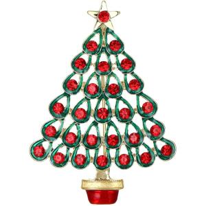 imageBriLove Womens Christmas Tree Brooch Xmas Star Teardrop Hollow Rhinestone Pin Costume GiftRuby Color GoldTone