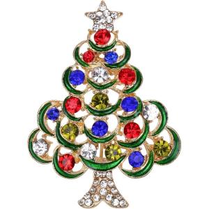 imageBriLove Womens Christmas Tree Brooch Xmas Star and Moon Crystal Enamel Pin Gift for Holiday