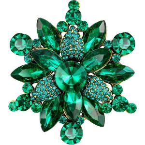 imageBriLove Womens Crystal Rhinestone Marquise Flower Brooch Pin for Party PromEmerald Color AntiqueGoldTone