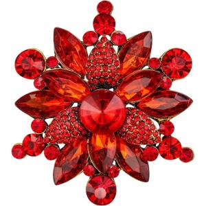 imageBriLove Womens Crystal Rhinestone Marquise Flower Brooch Pin for Party PromRuby Color AntiqueGoldTone