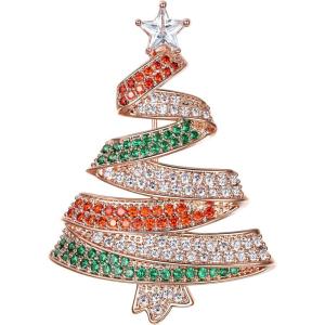 imageBriLove Womens Crystal Rhinestone RibbonShape Star Merry Christmas Tree Brooch PinGoldTone