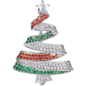 imageBriLove Womens Crystal Rhinestone RibbonShape Star Merry Christmas Tree Brooch PinSilverTone