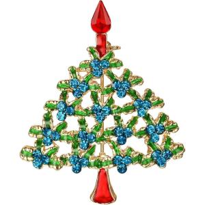imageBriLove Womens Rhinestone Art Deco Daily Christmas Tree Teardrop Brooch Pin for PartyBlue Topaz GoldTone