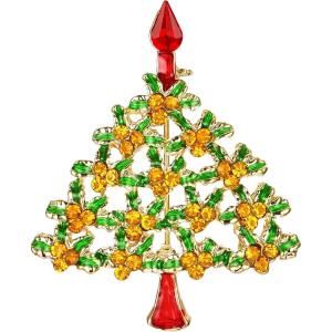 imageBriLove Womens Rhinestone Art Deco Daily Christmas Tree Teardrop Brooch Pin for PartyChampagne GoldTone