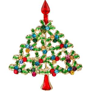 imageBriLove Womens Rhinestone Art Deco Daily Christmas Tree Teardrop Brooch Pin for PartyMulticolor GoldTone