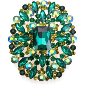 imageBriLove Womens Stunning Emerald Cut Square Crystal Rhinestone Marquise Cluster Brooch Pin for Wedding Party PromEmerald Color GoldTone
