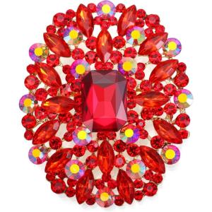 imageBriLove Womens Stunning Emerald Cut Square Crystal Rhinestone Marquise Cluster Brooch Pin for Wedding Party PromRuby Color GoldTone