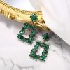 imageBriLove Art Deco Sparkly Rhinestone Marquise Rectangle Flower Statement Dangle Earrings for WomenEmerald Color GoldTone
