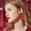 imageBriLove Art Deco Sparkly Rhinestone Marquise Rectangle Flower Statement Dangle Earrings for WomenRuby Color GoldTone