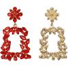 imageBriLove Art Deco Sparkly Rhinestone Marquise Rectangle Flower Statement Dangle Earrings for WomenRuby Color GoldTone