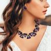 imageBriLove Art Deco Sparkly Triangle Statement Necklace Earrings Set for WomenAmethyst GoldTone