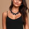 imageBriLove Art Deco Sparkly Triangle Statement Necklace Earrings Set for WomenBlack GoldTone