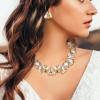 imageBriLove Art Deco Sparkly Triangle Statement Necklace Earrings Set for WomenChampagne GoldTone
