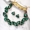 imageBriLove Art Deco Sparkly Triangle Statement Necklace Earrings Set for WomenEmerald Color GoldTone