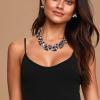 imageBriLove Art Deco Sparkly Triangle Statement Necklace Earrings Set for WomenGrey GoldTone