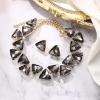 imageBriLove Art Deco Sparkly Triangle Statement Necklace Earrings Set for WomenGrey GoldTone