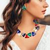 imageBriLove Art Deco Sparkly Triangle Statement Necklace Earrings Set for WomenMulticolor GoldTone
