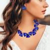 imageBriLove Art Deco Sparkly Triangle Statement Necklace Earrings Set for WomenRuby Color GoldTone