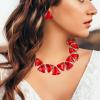 imageBriLove Art Deco Sparkly Triangle Statement Necklace Earrings Set for WomenSapphire Color GoldTone