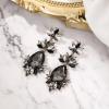 imageBriLove Art Deco Vintage Inspired Rhinestone Marquise Teardrop Flower Statement Dangle Earrings for WomenBlack AntiqueGoldTone