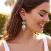 imageBriLove Art Deco Vintage Inspired Rhinestone Marquise Teardrop Flower Statement Dangle Earrings for WomenChampagne AntiqueGoldTone