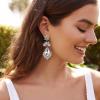 imageBriLove Art Deco Vintage Inspired Rhinestone Marquise Teardrop Flower Statement Dangle Earrings for WomenClear AntiqueGoldTone
