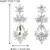 imageBriLove Art Deco Vintage Inspired Rhinestone Marquise Teardrop Flower Statement Dangle Earrings for WomenClear SilverTone