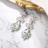 imageBriLove Art Deco Vintage Inspired Rhinestone Marquise Teardrop Flower Statement Dangle Earrings for WomenClear SilverTone