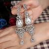 imageBriLove Bridal Stunning Crystal Art Deco Long Chandelier Dangle Earrings for Women Wedding Party PromClear SilverTone
