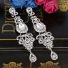 imageBriLove Bridal Stunning Crystal Art Deco Long Chandelier Dangle Earrings for Women Wedding Party PromClear SilverTone