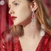 imageBriLove Bridal Stunning Crystal Art Deco Long Chandelier Dangle Earrings for Women Wedding Party PromRuby Color SilverTone