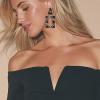 imageBriLove Clipon Dangle Earring Earrings Art Deco Sparkly Rhinestone Marquise Teardrop Rectangle Geometric Statement for WomenBlack GoldToned