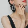imageBriLove Clipon Dangle Earring Earrings Art Deco Sparkly Rhinestone Marquise Teardrop Rectangle Geometric Statement for WomenGrey BlackTone