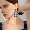 imageBriLove Clipon Dangle Earring Earrings Art Deco Sparkly Rhinestone Marquise Teardrop Rectangle Geometric Statement for WomenNavy Blue SilverTone