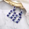 imageBriLove Clipon Dangle Earring Earrings Art Deco Sparkly Rhinestone Marquise Teardrop Rectangle Geometric Statement for WomenNavy Blue SilverTone
