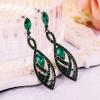 imageBriLove Womens Crystal Gorgeous Twisted Dual Chandelier Teardrop Fashion Pierced Dangle EarringsEmerald Color BlackTone