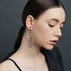 imageBriLove Womens Crystal Gorgeous Twisted Dual Chandelier Teardrop Fashion Pierced Dangle EarringsGrey BlackTone